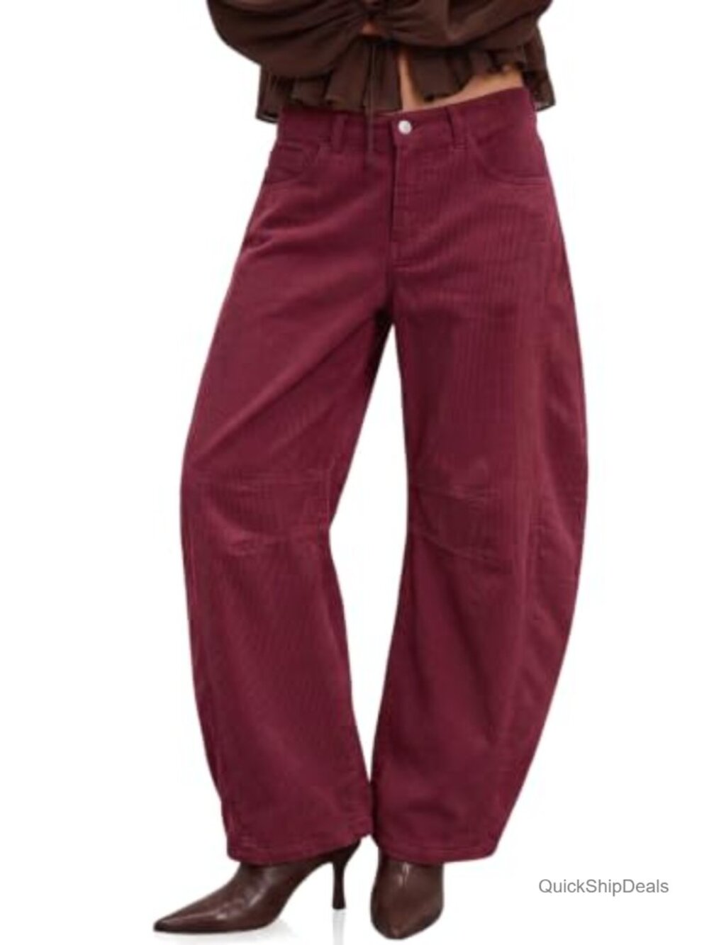 Corduroy Barrel Pants High Waisted Wide Leg Trousers Relaxed Fit